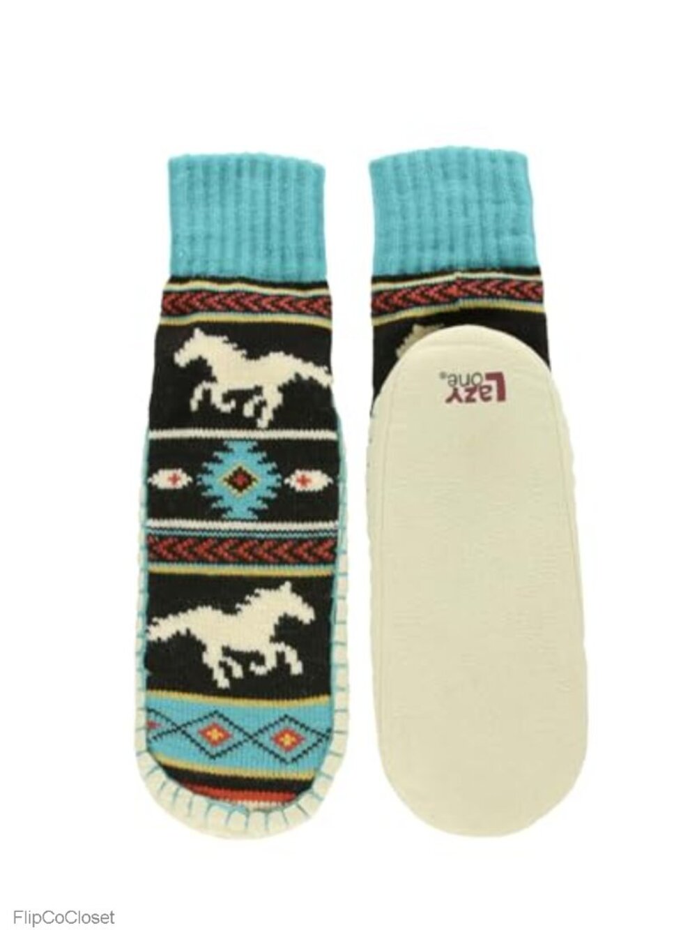 Fair Isle Knitted Slipper Socks Acrylic Nonskid Cozy Winter Slippers
